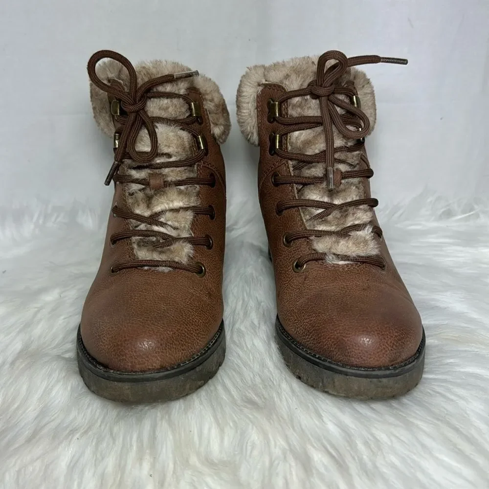 Soul By Naturalizer Quentin Brown Faux‎ Fur Lace Up Booties Sz 6